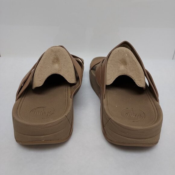 Fitflop Sling Sandal Women's 10 Straps Mink Taupe Toe Post Wobble Board Platform - Picture 9 of 15